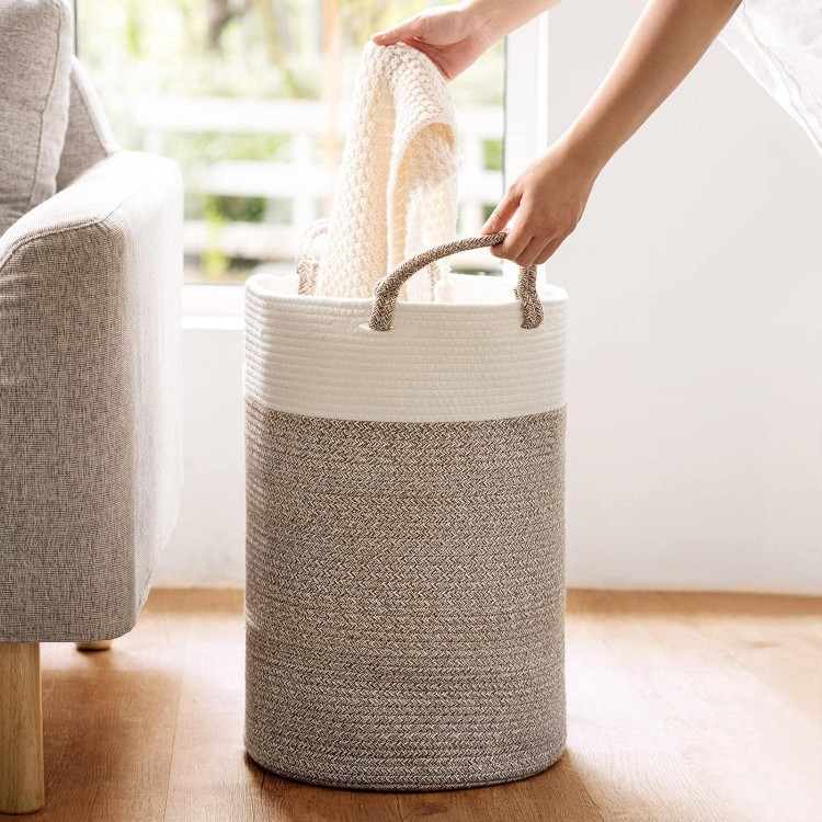 Large Laundry Basket Braided Cotton Rope Basket with Handles Storage for Blankets Cushions