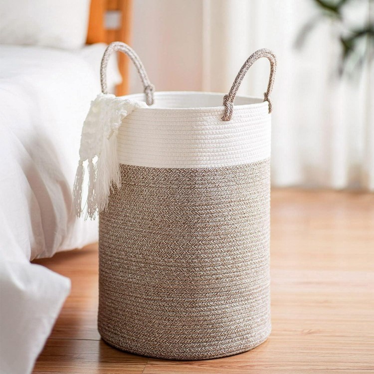 Large Laundry Basket Braided Cotton Rope Basket with Handles Storage for Blankets Cushions