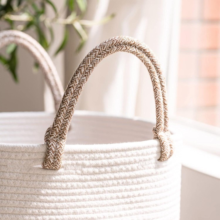 Large Laundry Basket Braided Cotton Rope Basket with Handles Storage for Blankets Cushions