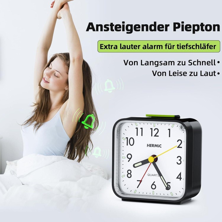 Analogue Alarm Clock, No Ticking Alarm Clock with Light