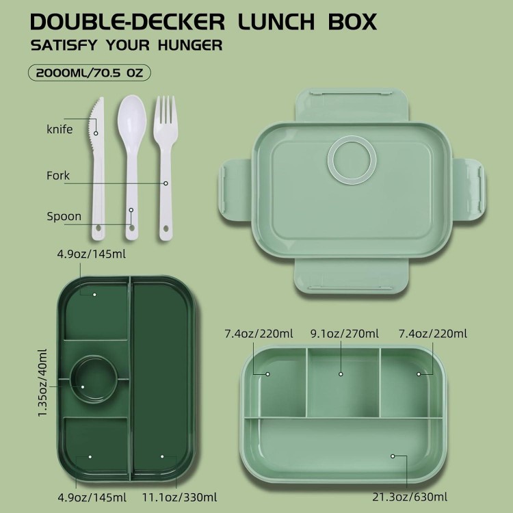 Bento Box Lunch Box for Adults, 2000 ml, Double Layer Lunch Box