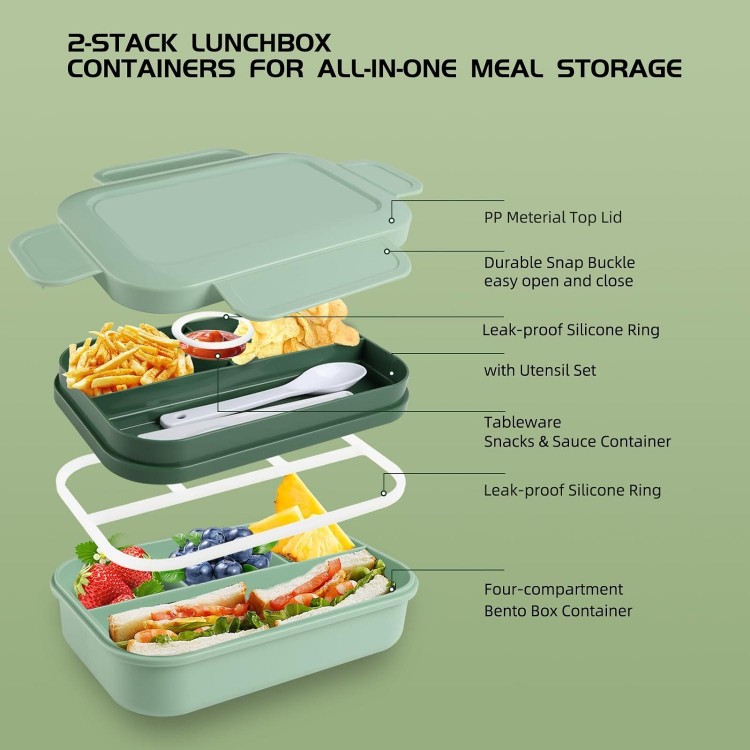 Bento Box Lunch Box for Adults, 2000 ml, Double Layer Lunch Box