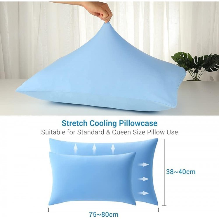 Cooling Cushion Cover, Set of 2 Elastic Pillow Cases with Arc-Chill Cooling Fibres