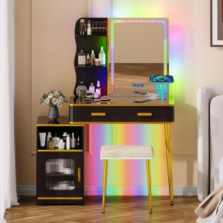 Dressing Table with LED Lighting, Dressing Table with Mirror and Stool
