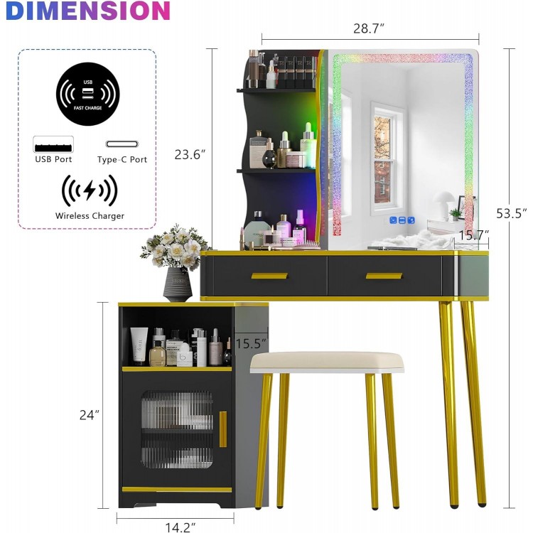 Dressing Table with LED Lighting, Dressing Table with Mirror and Stool