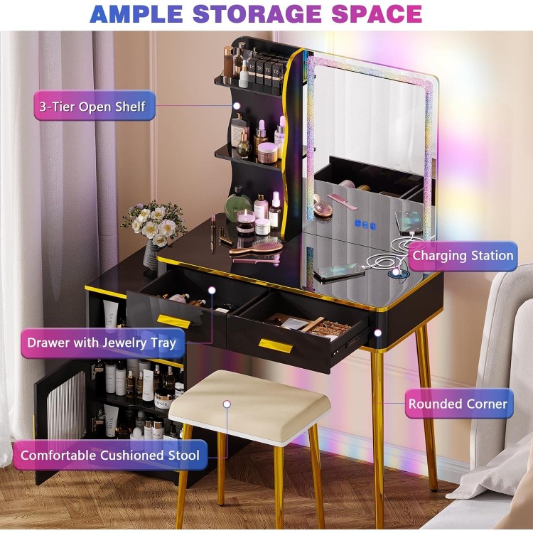 Dressing Table with LED Lighting, Dressing Table with Mirror and Stool