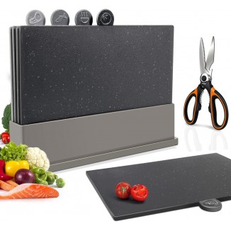 Cutting Boards Set, Plastic Chopping Boards with Storage Stand