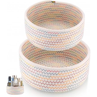 Storage Basket, Cotton Rope, Braided Set of 2, Storage Baskets, Bathroom Changing Table Accessories