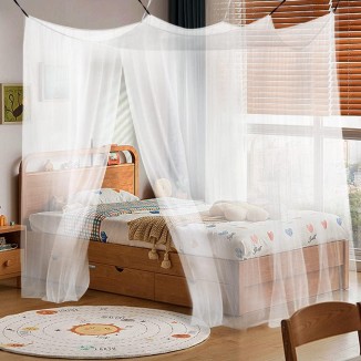 Mosquito Net Single Bed, Square Mosquito Nets with 6 Hanging Points