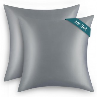 Satin Cushion Cover 80 x 80 cm Set of 2 - Silky Pillowcase 80 x 80 cm Dark Grey with Zip