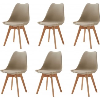 Set of 6 Upholstered Dining Chairs with Solid Beech Wood