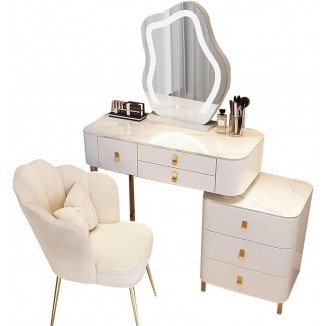 White Dressing Table with LED Lighting Mirror, Vanity Dressing Table Set
