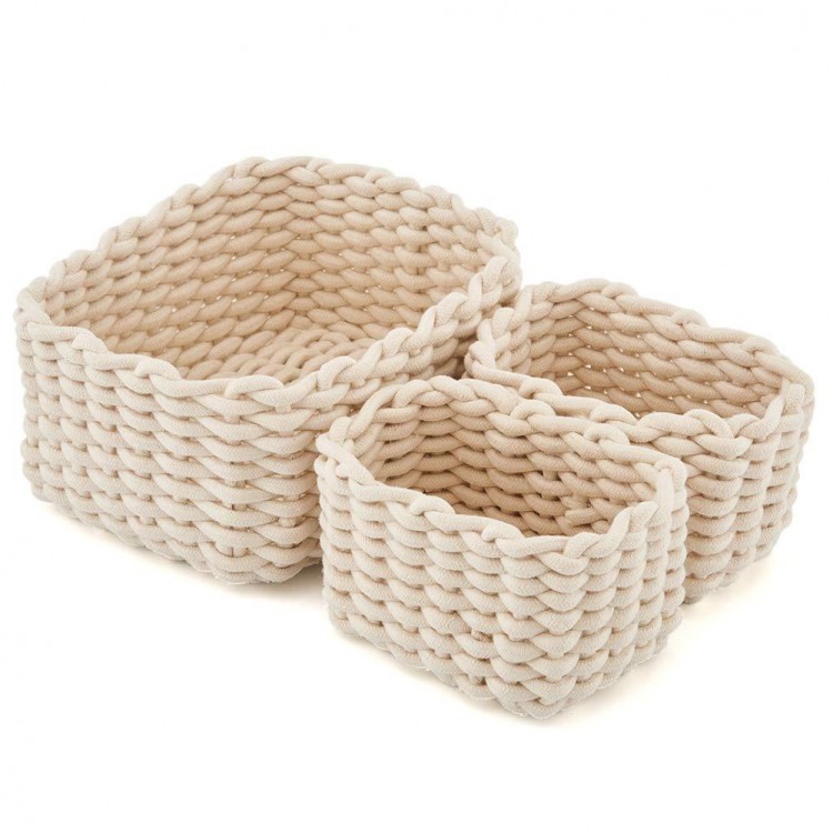 3 pack cotton knitting basket for storage small household items pens