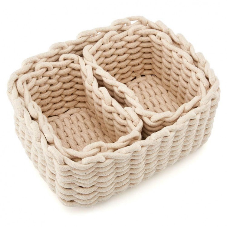 3 pack cotton knitting basket for storage small household items pens