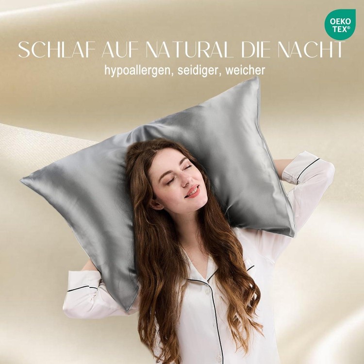 100% Silk Pillowcase for Hair and Skin – Double-Sided 19 Momme Silk 1 Piece, silver-grey, 40x80cm