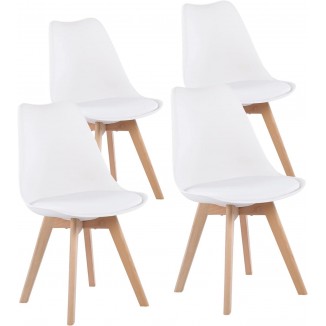 Set of 4 Dining Room Chairs with Solid Beech Wood Legs