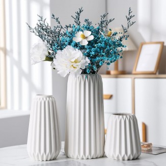 White Ceramic Vase Set of 3 - Modern Minimalist Bohemian Vase