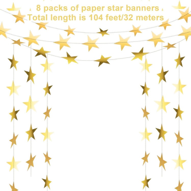 104 Foot Garland Star Gold Star Paper Garland