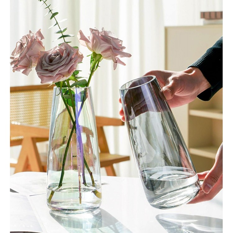 Ins Modern Vases, Iridescent Crystal Clear Glass Vase, Flower Vase for Home