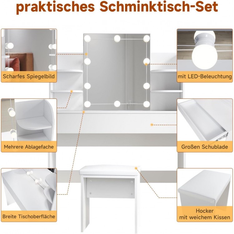 Dressing Table with Lighting and Stool LED Mirror
