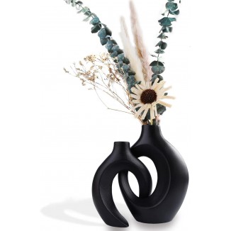 Vase Black Matt, Ceramic Vase for Pampas Grass, Vase Nordic Ring Shape Modern Decoration