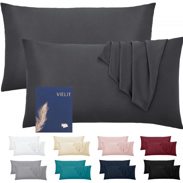 40 x 80 cm Anthracite Soft Pillowcase 40 x 80 cm Set of 2 Microfibre Pillowcases 40 x 80 cm