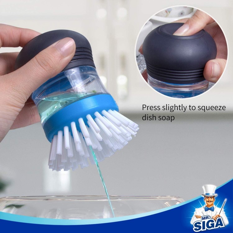 MR.SIGA Soap Dispenser Palm Tree Brush Kitchen Brush for Dish Cleaning Pot Pan Sink Pack of 2 Navy Blue