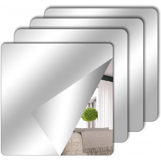 Pack of 4 Self-Adhesive Tile Mirrors for Sticking, 15 x 15 cm, Acrylic Mirror