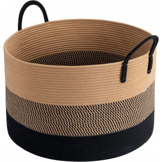 Laundry Basket Large Braided Cotton Rope Basket with Handle Storage Basket