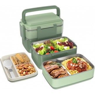 Bento Box, Adult Lunch Box with Stainless Steel Compartment