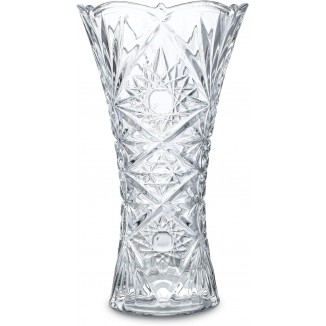 H&D HYALINE & DORA Clear Thick Glass Vase, 24cm Crystal Vase Large Table