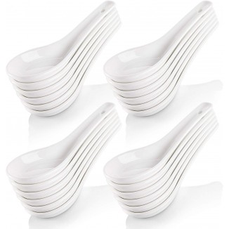 Pack of 24 White Porcelain Spoons, Ceramic Asian Ramen Spoons, 13 cm Ceramic Soup Spoons