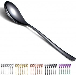 Black Tablespoons 6 Pieces, Kyraton 8 Inch Stainless Steel Titanium Coated Black