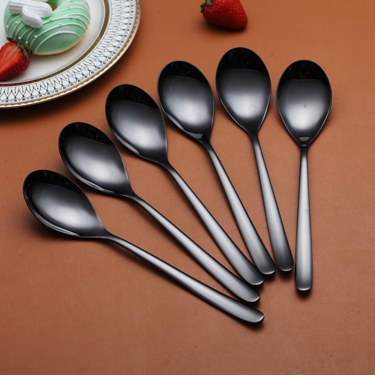 Black Tablespoons 6 Pieces, Kyraton 8 Inch Stainless Steel Titanium Coated Black