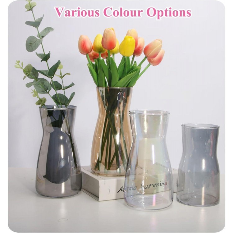 Glass Flower Vase, Clear Glass Vase, 20 cm High Glass Vase for Table Decoration, Decorative Vase