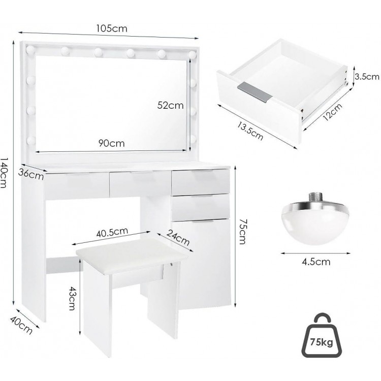 Dressing Table with LED Lighting and Stool Dressing Table