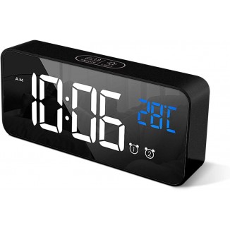 Digital Alarm Clock with Large LED Temperature Display for