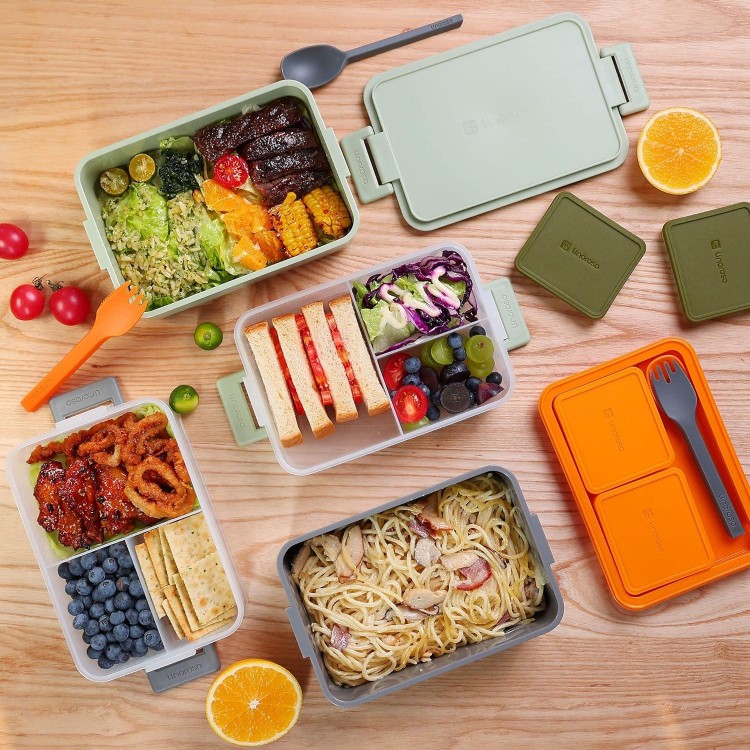 Adult Lunch Box with 3 Compartments, Bento Box with Sauce Container