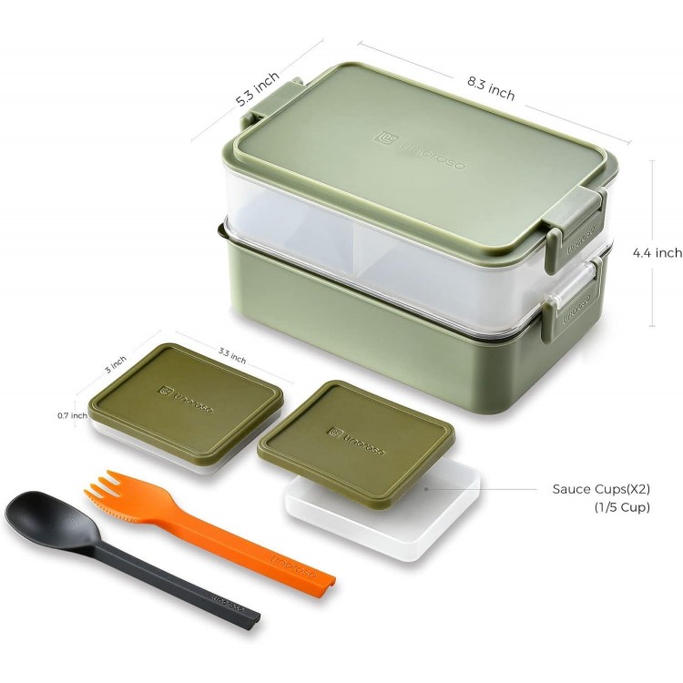 Adult Lunch Box with 3 Compartments, Bento Box with Sauce Container