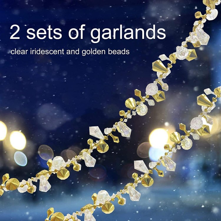2pcs Christmas Clear Iridescent and Gold Bead Garland
