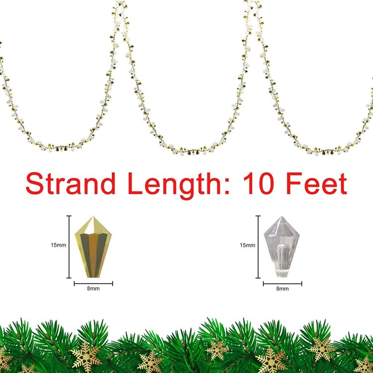 2pcs Christmas Clear Iridescent and Gold Bead Garland