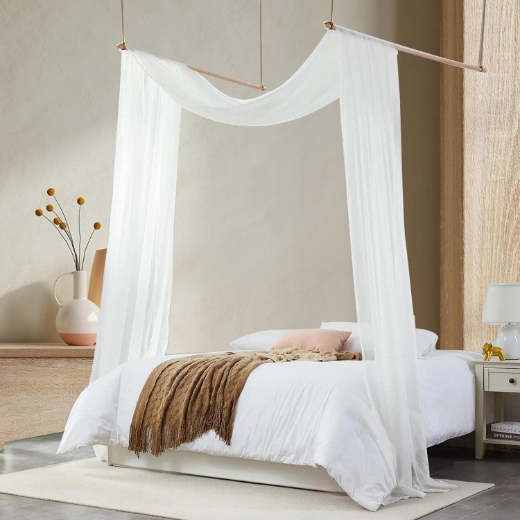 Canopy Bed Curtains with 2 Pieces Canopy Bed Rod, Organza Fabric