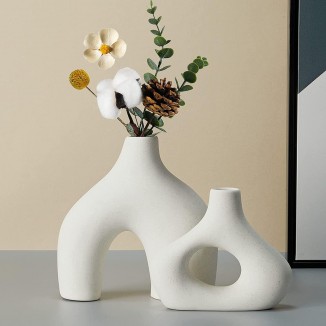 White Ceramic Vase Set of 2 Double Mountain Vases for Modern Boho Nordic Minimalism Style Decoration Vases