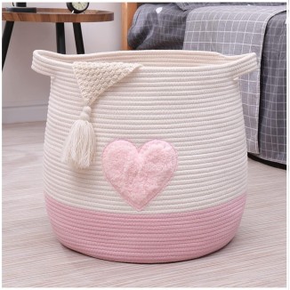 Lauatiiu Large Cotton Rope Basket, Woven Storage Basket for Toys, Laundry and Blanket Organiser