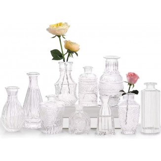 Mini Vases Set, 10 Pieces Small Glass Vase, Vintage Decorative Vases Set, Various Sizes, Flower Vase