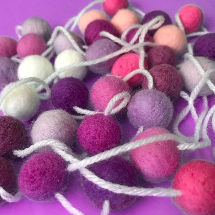 3 m Felt Ball Garland, 36 Pieces, Colourful Pom