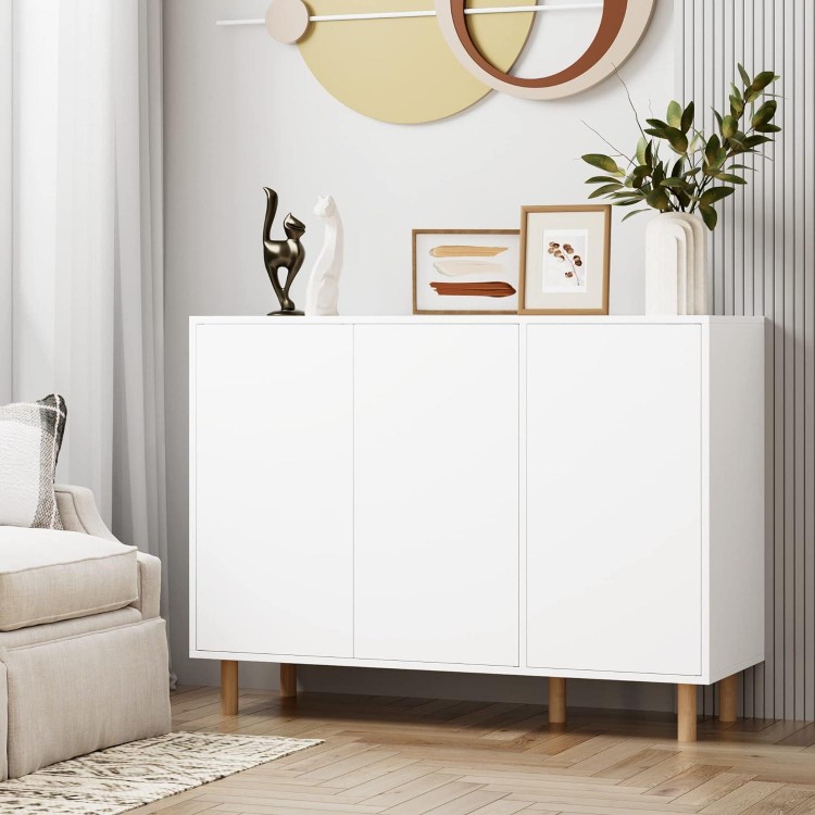 Chest of Drawers with 3 Doors, Sideboard, White, Kitchen Cabinet