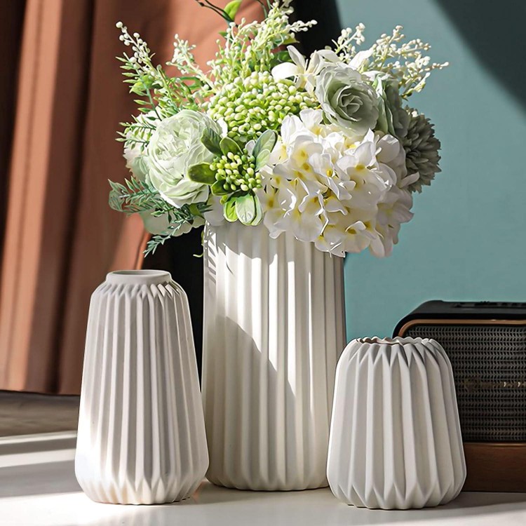 Vases Decorative White Ceramic Vase Set of 3 for Modern Home Decor, Deco Mat Vases