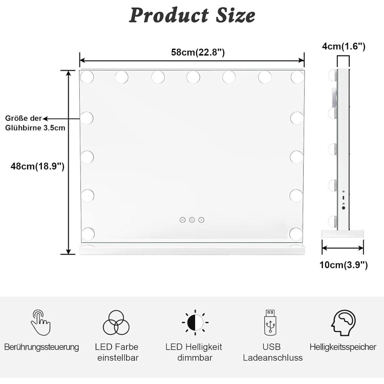 Hollywood Dressing Table Mirror, Makeup Mirror with 15 Lights and 3 Colour Temperature Light