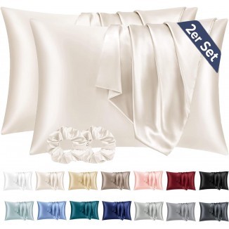 Set of 2 Satin Pillowcases, 40 x 80 cm, Beige, Soft as Silk Pillowcases, Better Care Than Silk Pillowcases